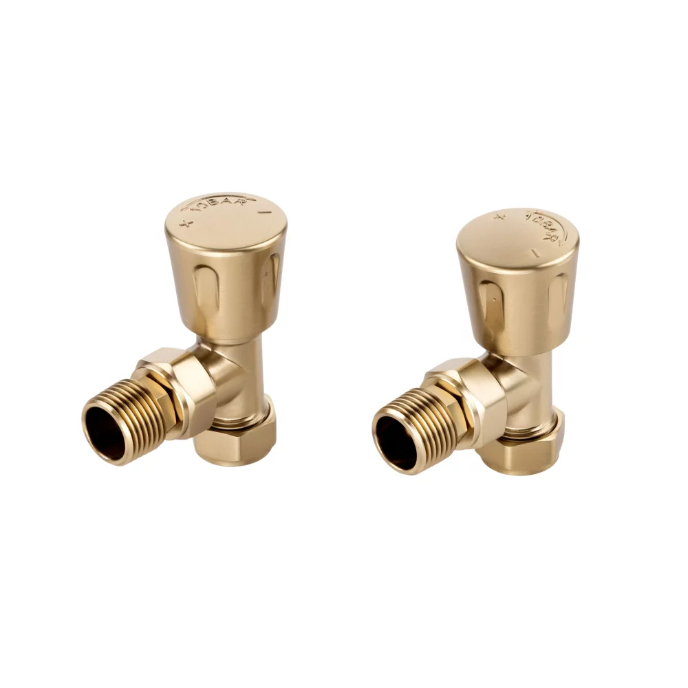 ECO Brushed Brass Angled Radiator Valves