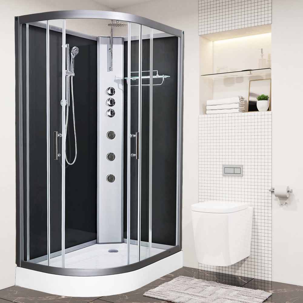Vidalux Pure 1200 Hydro Massage Shower Cabin - 1200 x 800mm - Right Handed - Black Glass