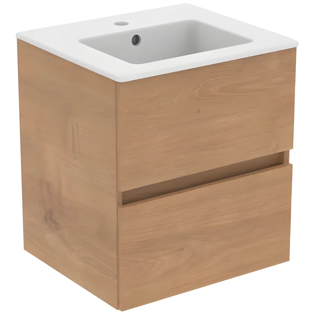 Ideal Standard Eurovit+ 500mm Natural Oak 2 Drawer Wall Hung Unit and Basin