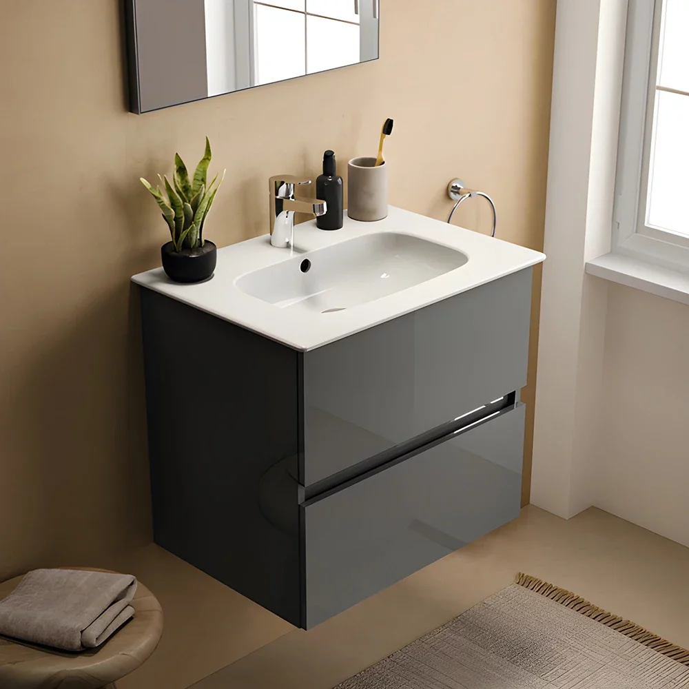 Ideal Standard Eurovit+ 600mm Mid Grey 2 Drawer Wall Hung Unit and Basin
