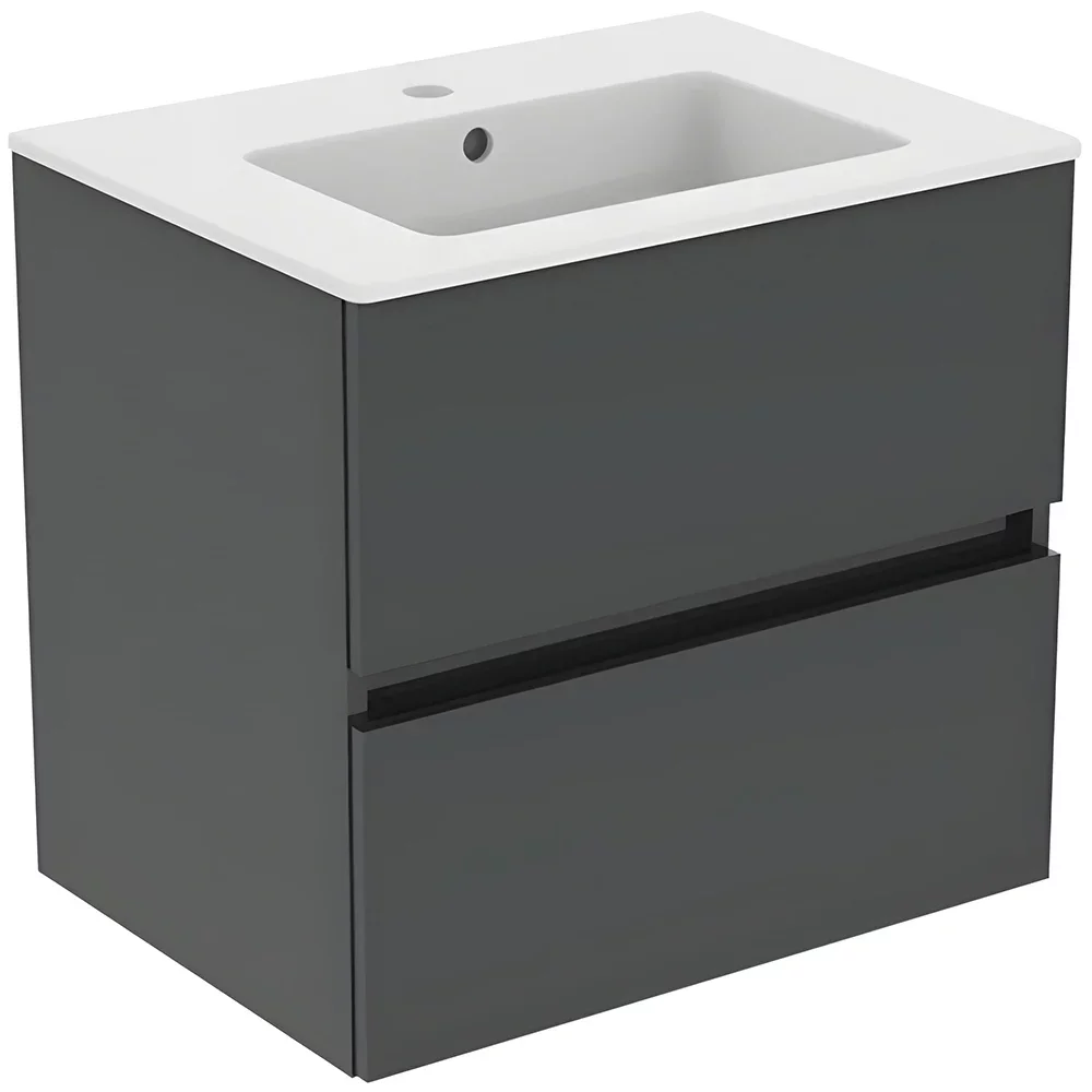 Ideal Standard Eurovit+ 600mm Mid Grey 2 Drawer Wall Hung Unit and Basin