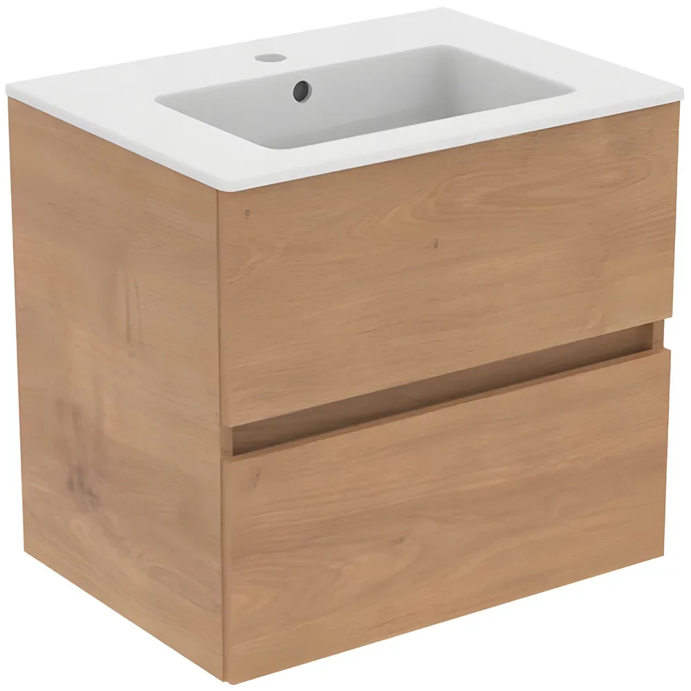Ideal Standard Eurovit+ 600mm Natural Oak 2 Drawer Wall Hung Unit and Basin