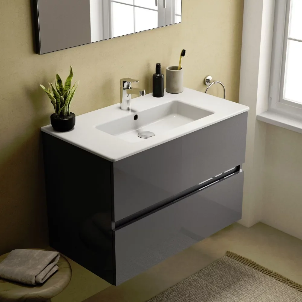 Ideal Standard Eurovit+ 700mm Mid Grey 2 Drawer Wall Hung Unit and Basin