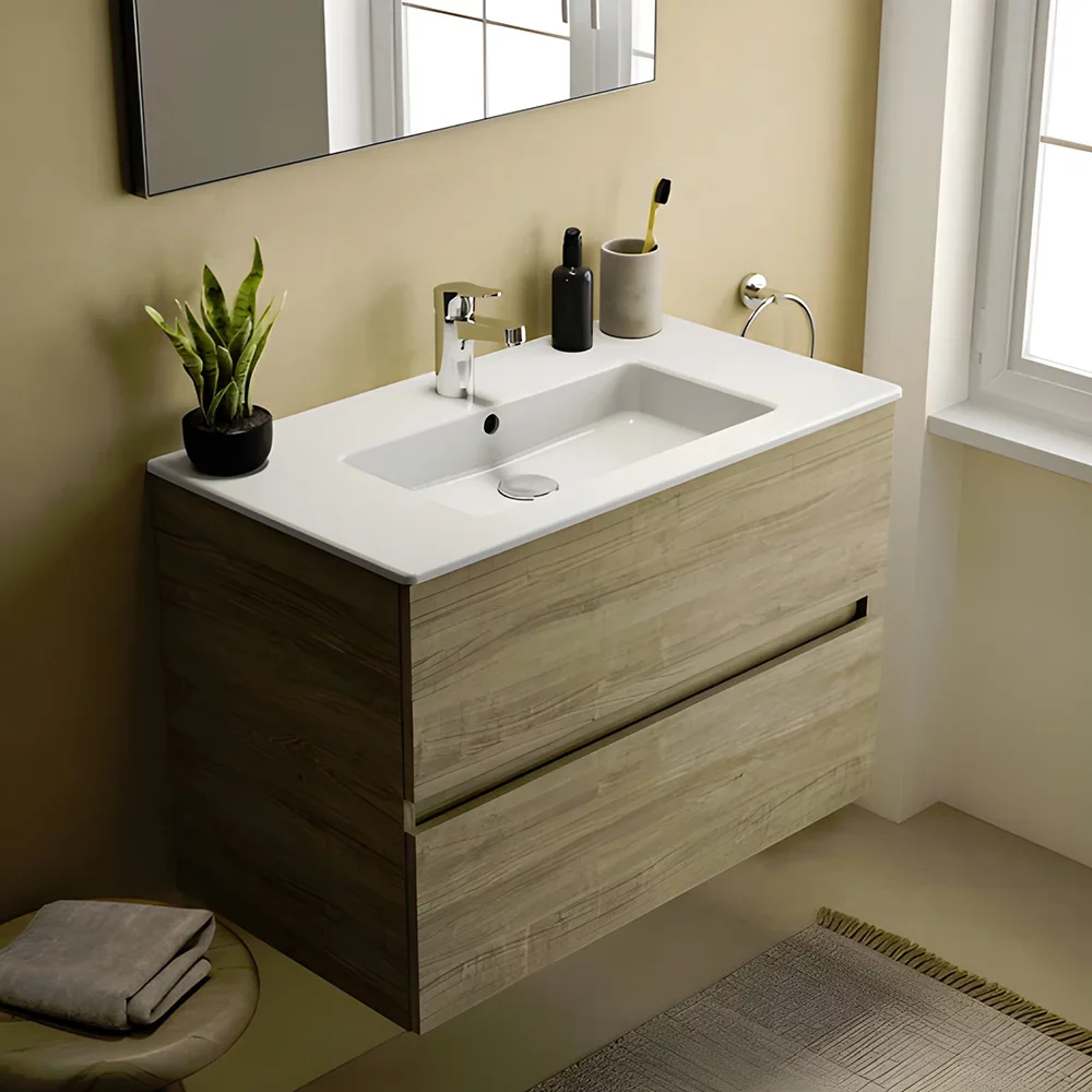 Ideal Standard Eurovit+ 700mm Natural Oak 2 Drawer Wall Hung Unit and Basin