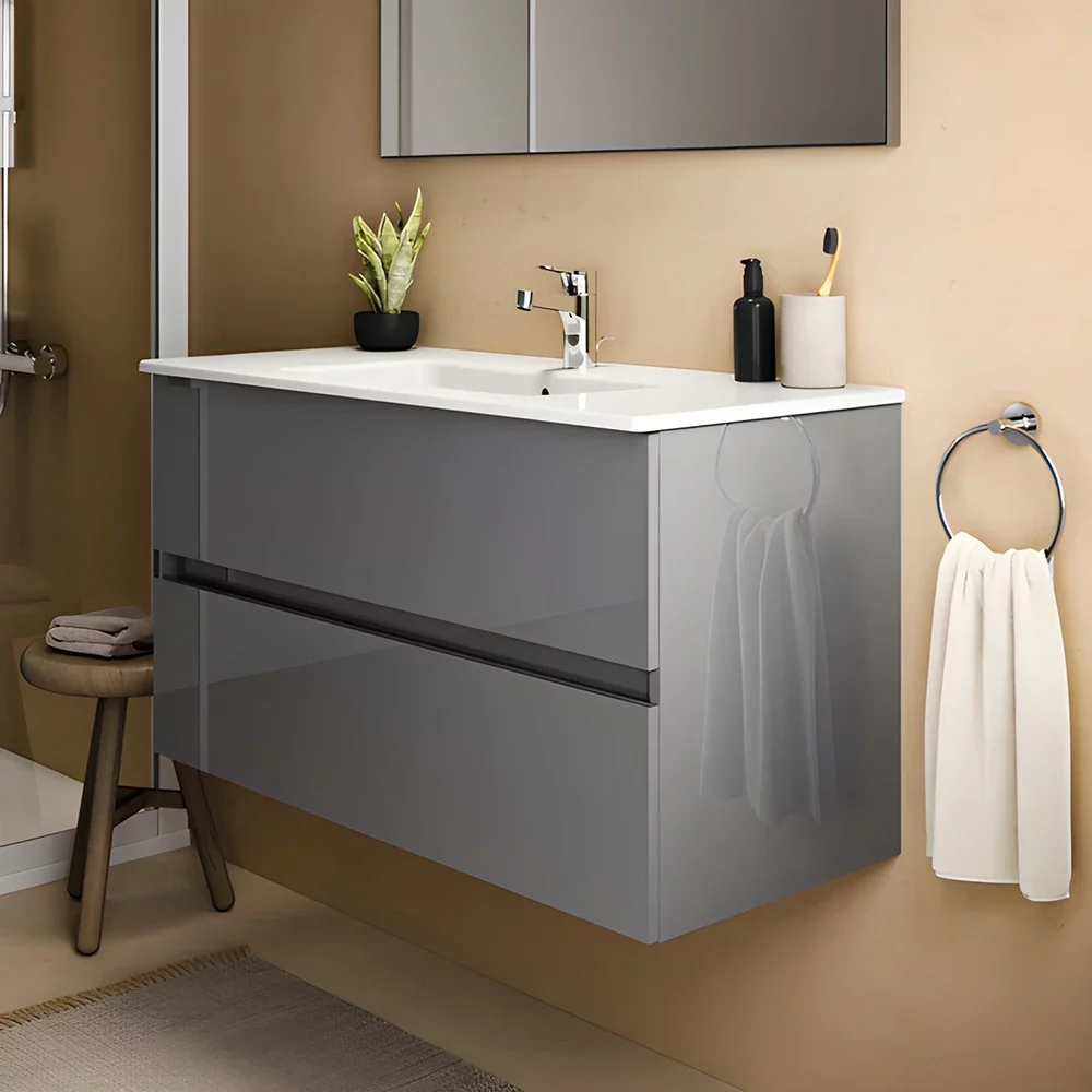 Ideal Standard Eurovit+ 1000mm Mid Grey Wall Mounted 2 Drawer Unit And Basin
