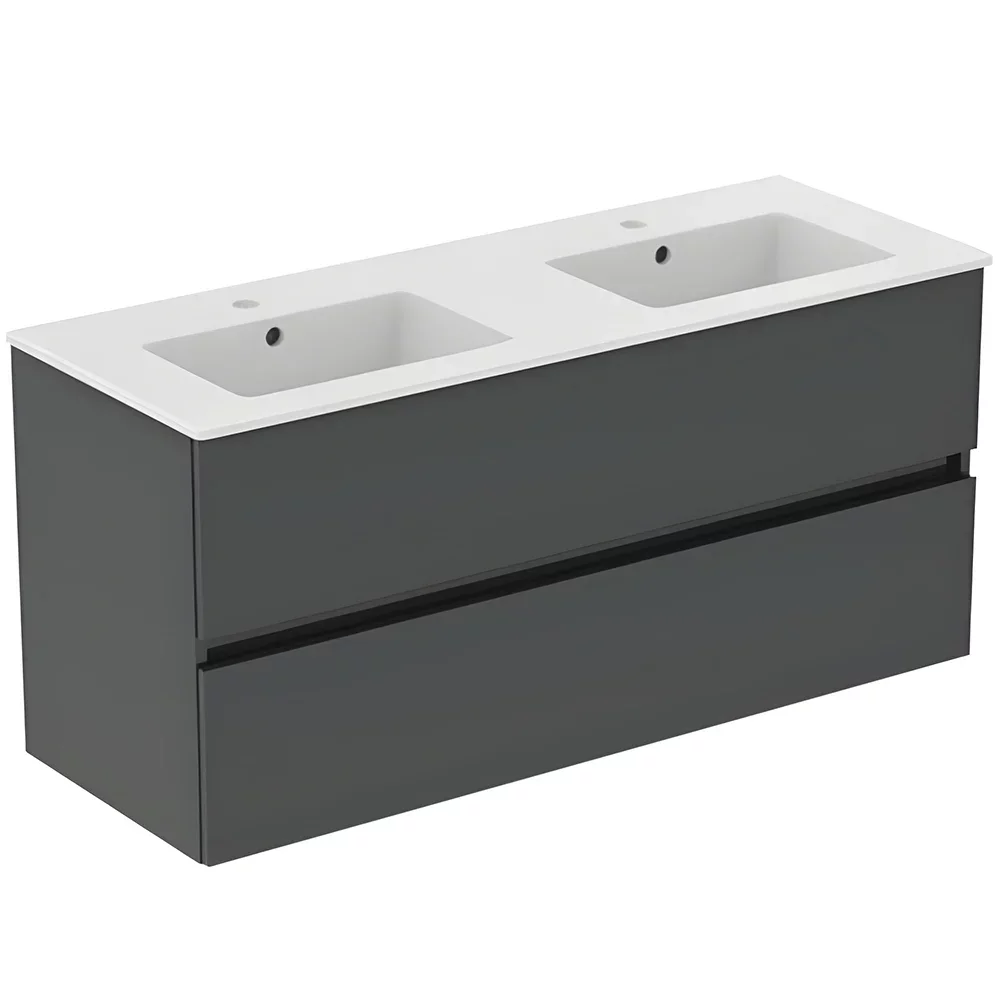 Ideal Standard Eurovit+ 1200mm Mid Grey Wall Mounted 2 Drawer Unit and Twin Basin