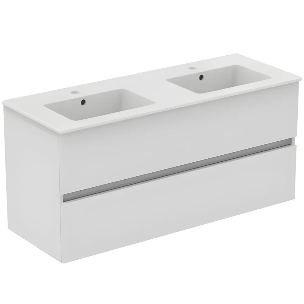 Ideal Standard Eurovit+ 1200mm Gloss White Wall Mounted 2 Drawer Unit and Twin Basin