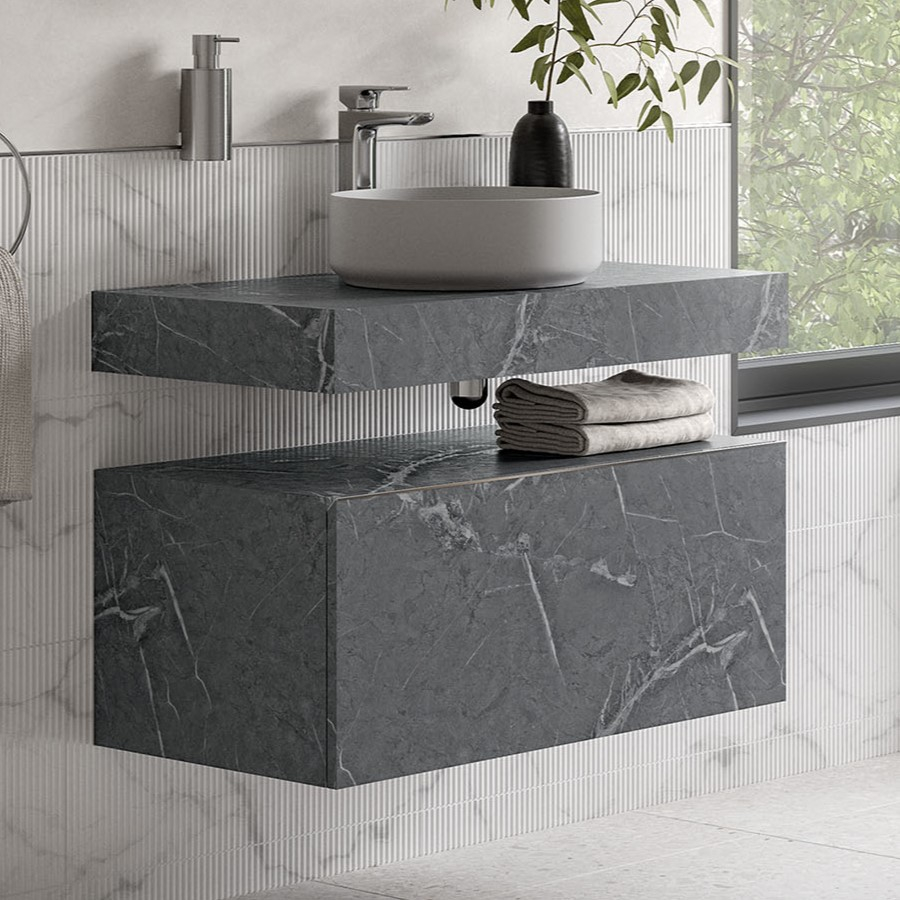Rouen 600mm Grey Marble Floating Basin Unit