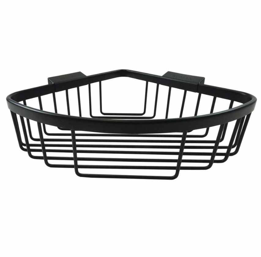 Roman Matt Black Large Curved Corner Shower Basket - RSB02B