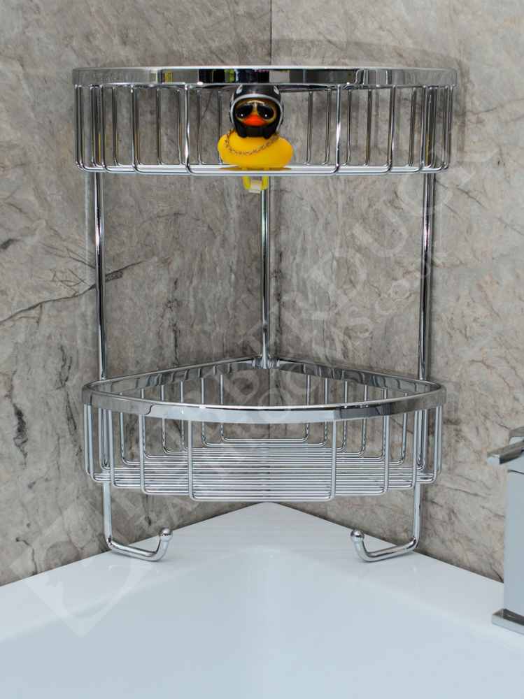Roman Double Chrome Corner Shower Basket Chrome with Hook RSB05