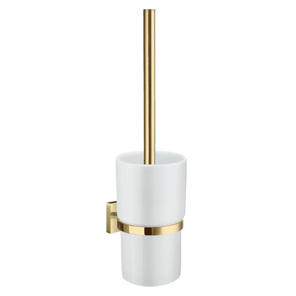 Smedbo House Brushed Brass Toilet Brush with Porcelain Holder