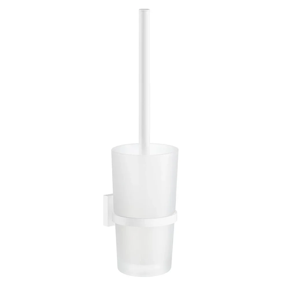 Smedbo House Matt White Toilet Brush with Frosted Glass Holder