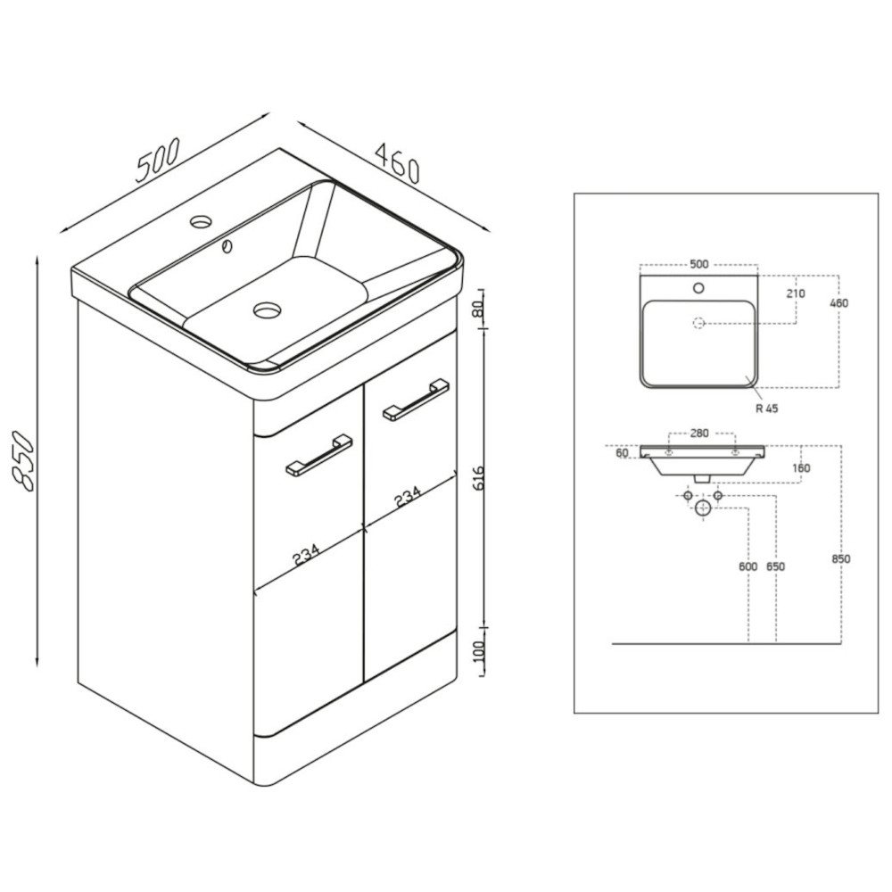 Scudo Rossini 500 Bathroom Vanity Basin Unit in Gloss White