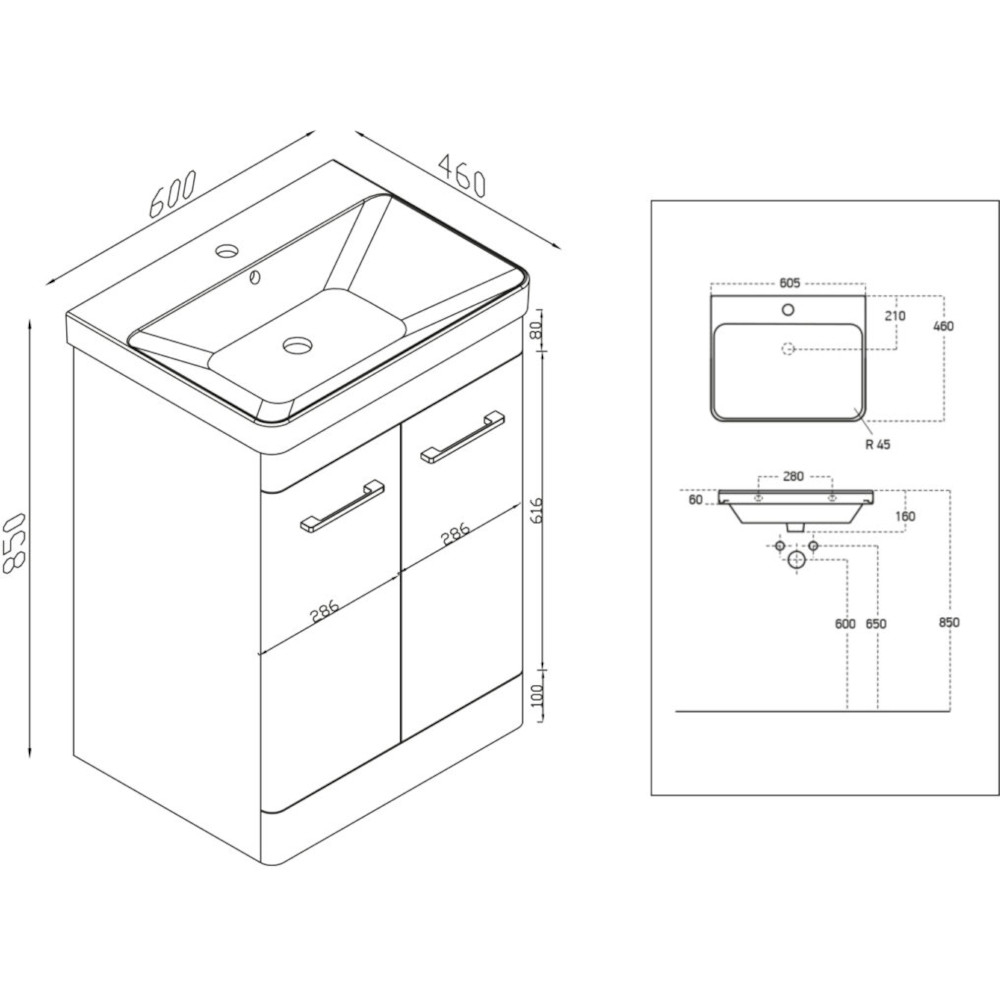 Scudo Rossini 600mm Pebble Grey Vanity Unit and Basin