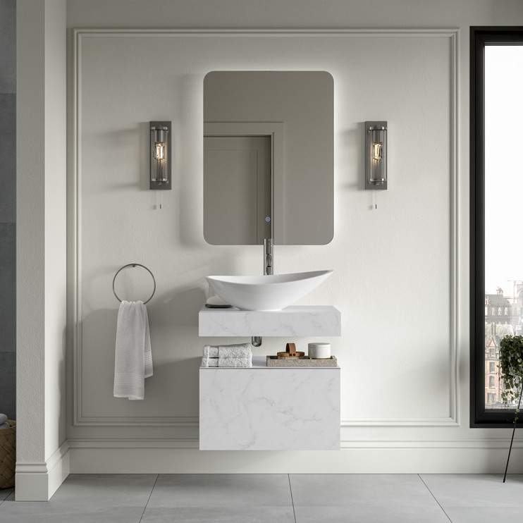 Rouen 600mm White Marble Floating Basin Unit