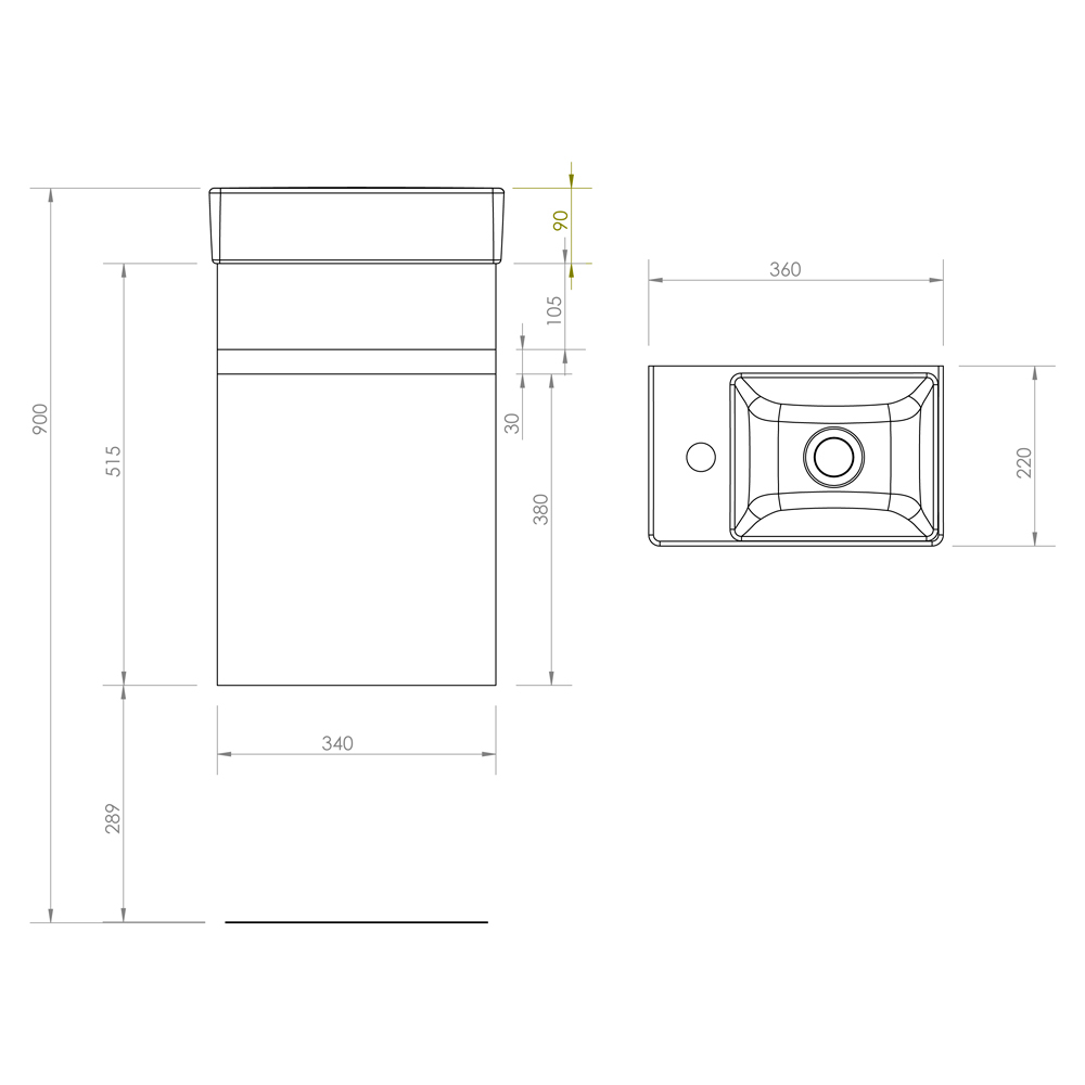 Abacus S1 Concepts Wall Hung Cloakroom Vanity Unit Pack 360mm Right