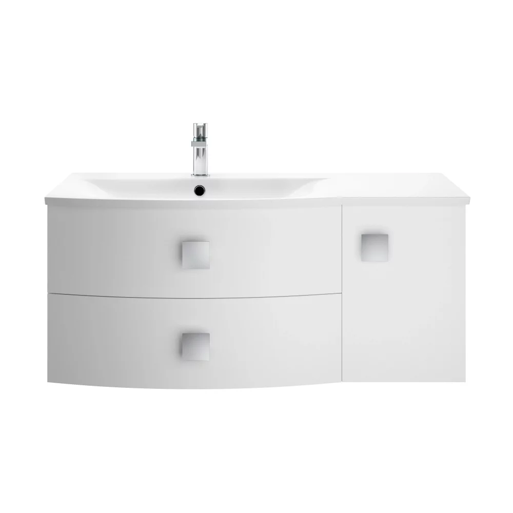 Hudson Reed Sarenna 1000mm 1 Door 2 Drawer Moon White Wall Hung Vanity Unit With Curved Basin