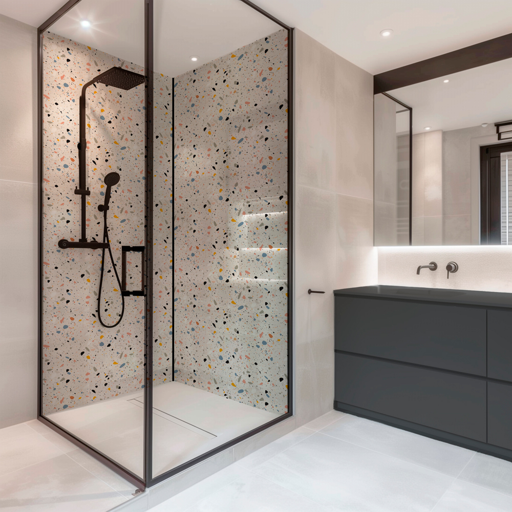 SplashBax Acrylic Shower Panel Terrazzo Pastel