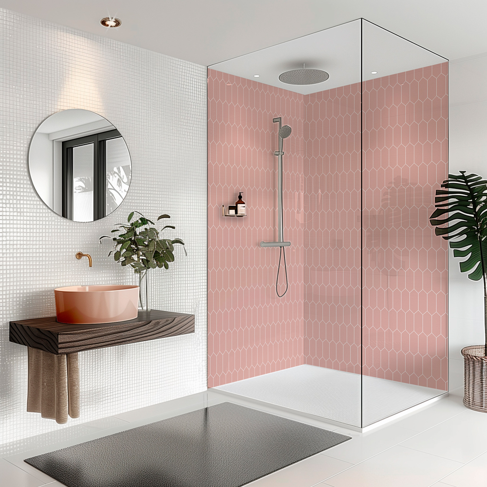 SplashBax Di Bond Shower Panel Elongated Hexagon Blossom Pink