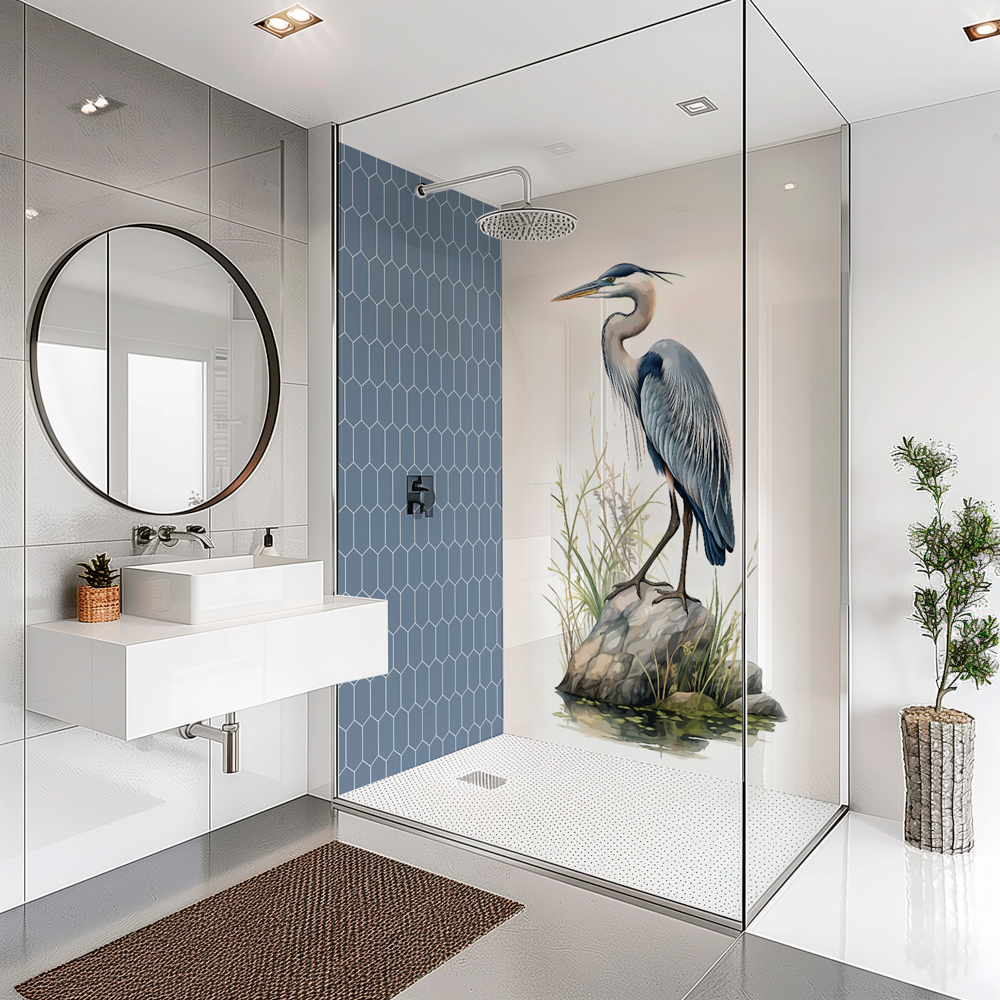 SplashBax Acrylic Shower Panel Elongated Hexagon Onyx Blue