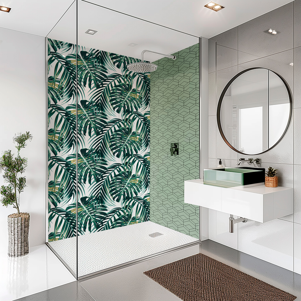 SplashBax Di Bond Shower Panel Abstract Hexagon Sage Green