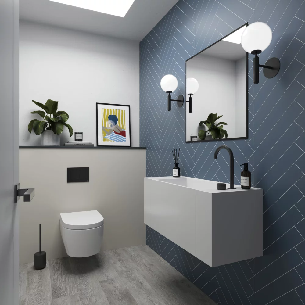Nordic Blue Herringbone Tile Showerwall Laminate Panels