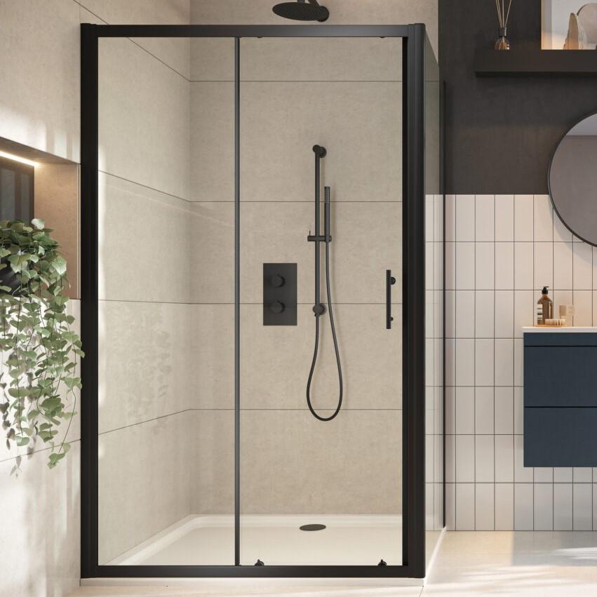 Scudo S6 1000mm Matt Black Sliding Shower Door