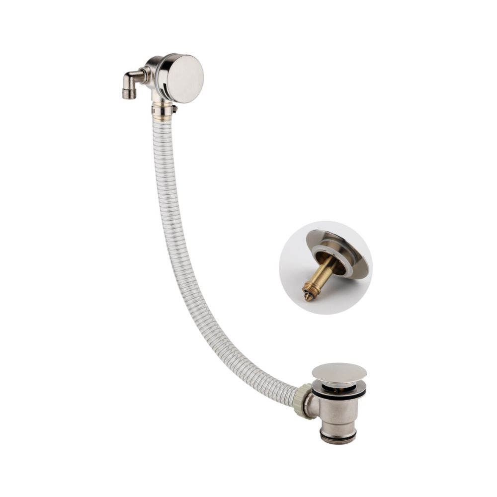 Scudo Brushed Nickel Round Bath Filler & Overflow with Waste