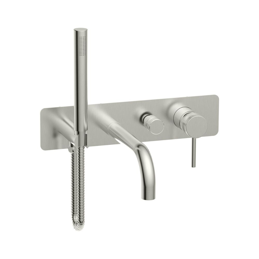 Scudo Core Wall Mounted Bath Shower Mixer and Handset Brushed Nickel