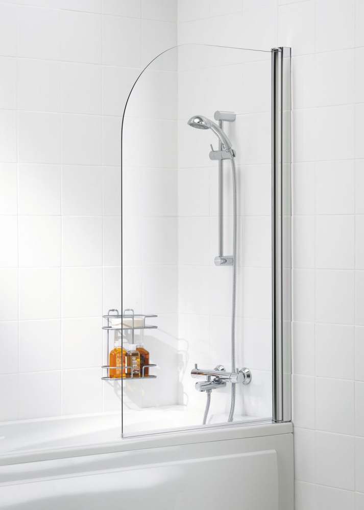 Curved Bath Shower Screen - Silver - 800 x 1400 - 8mm Glass - Lakes - Coastline