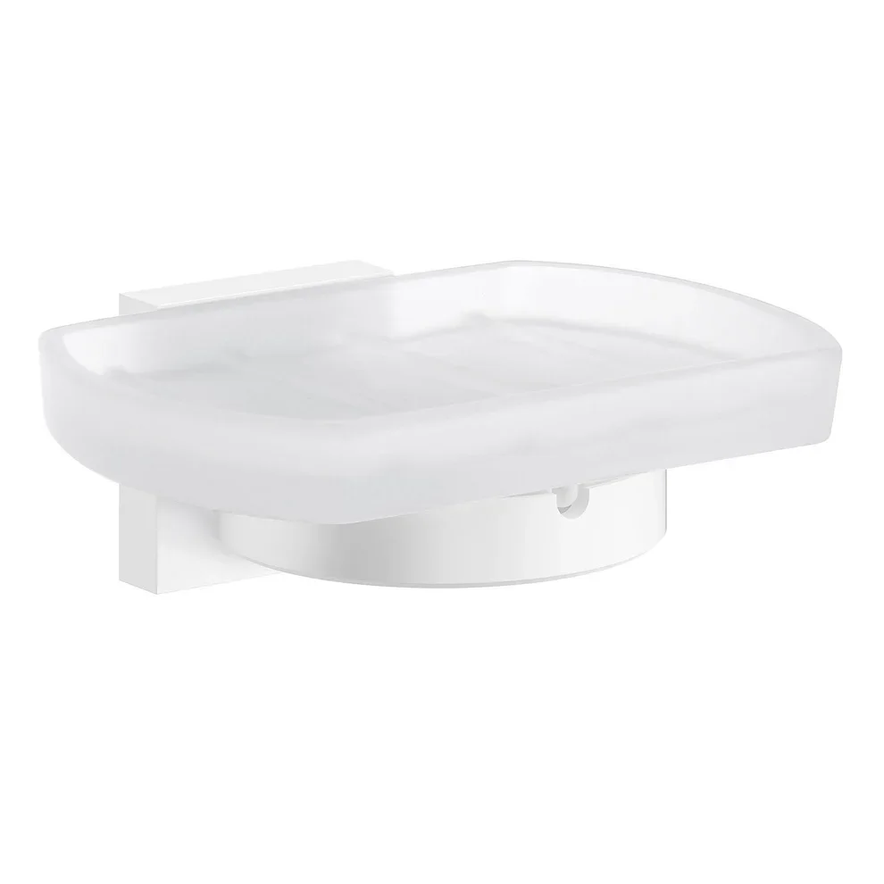 Smedbo House Frosted Glass Soap Dish with Matt White Holder