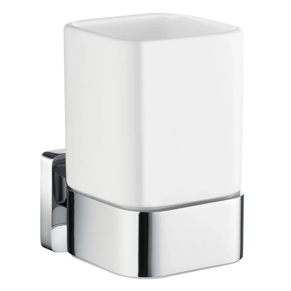 Smedbo Ice Square Porcelain Tumbler with Chrome Holder