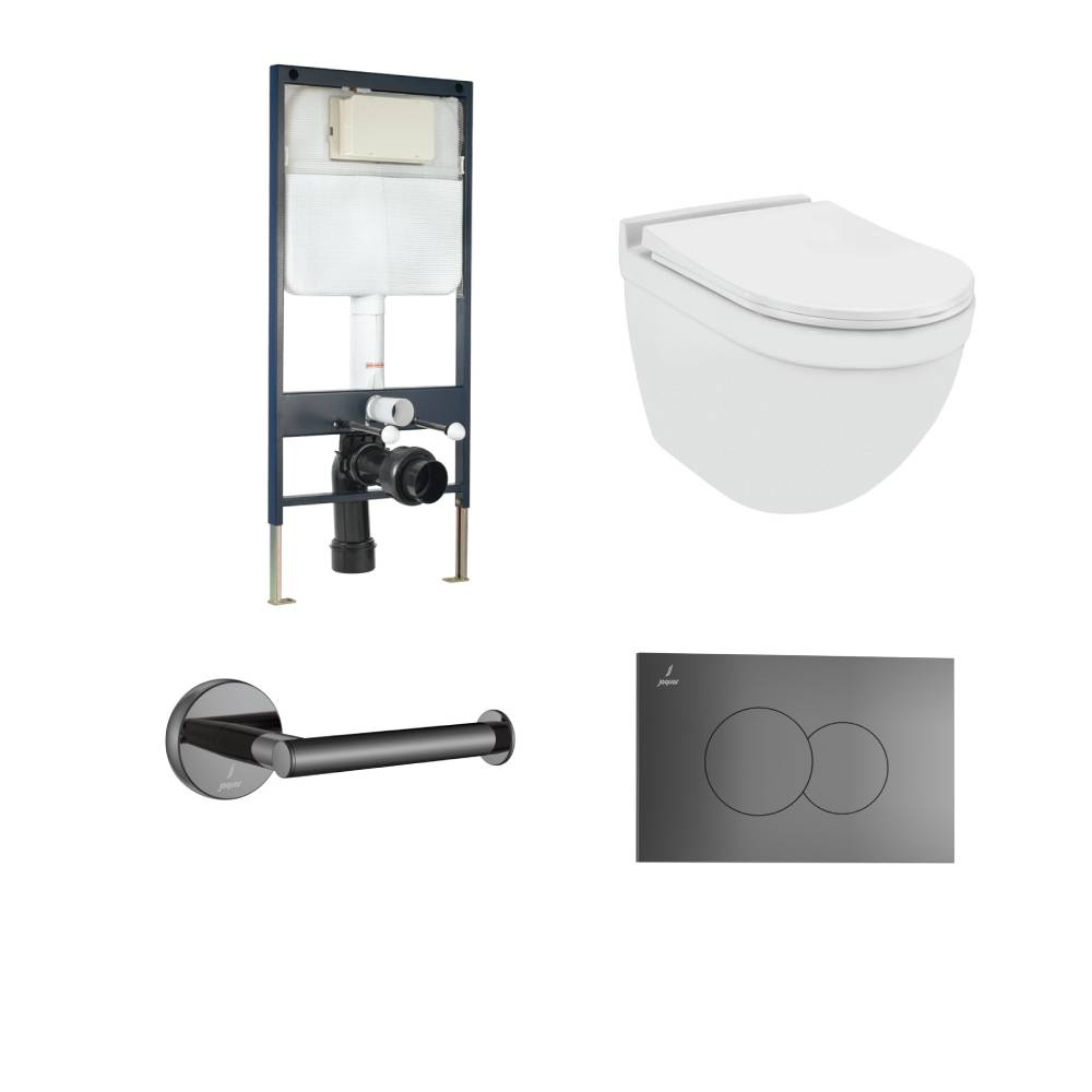Jaquar Solo Wall Hung Toilet With Slim Cistern & Black Chrome Accessories