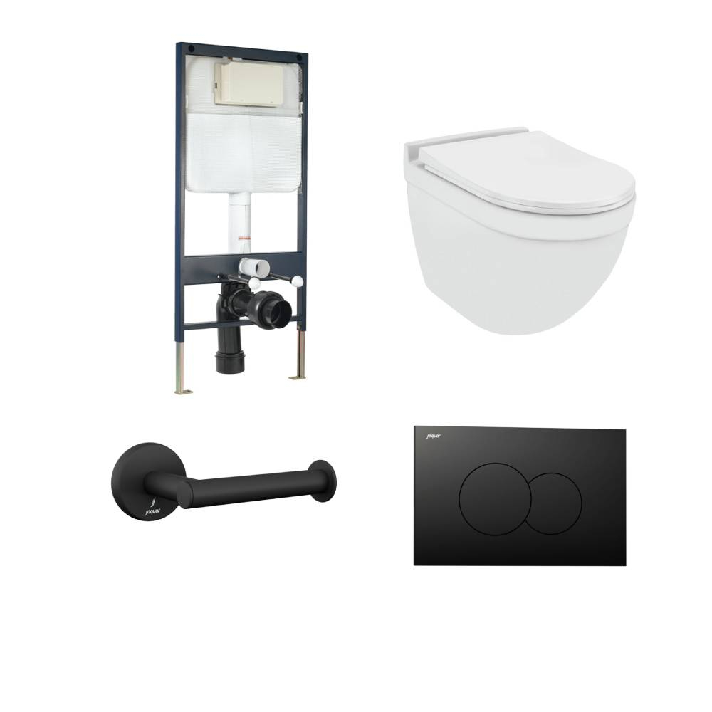 Jaquar Solo Wall Hung Toilet With Slim Cistern & Black Matt Accessories 