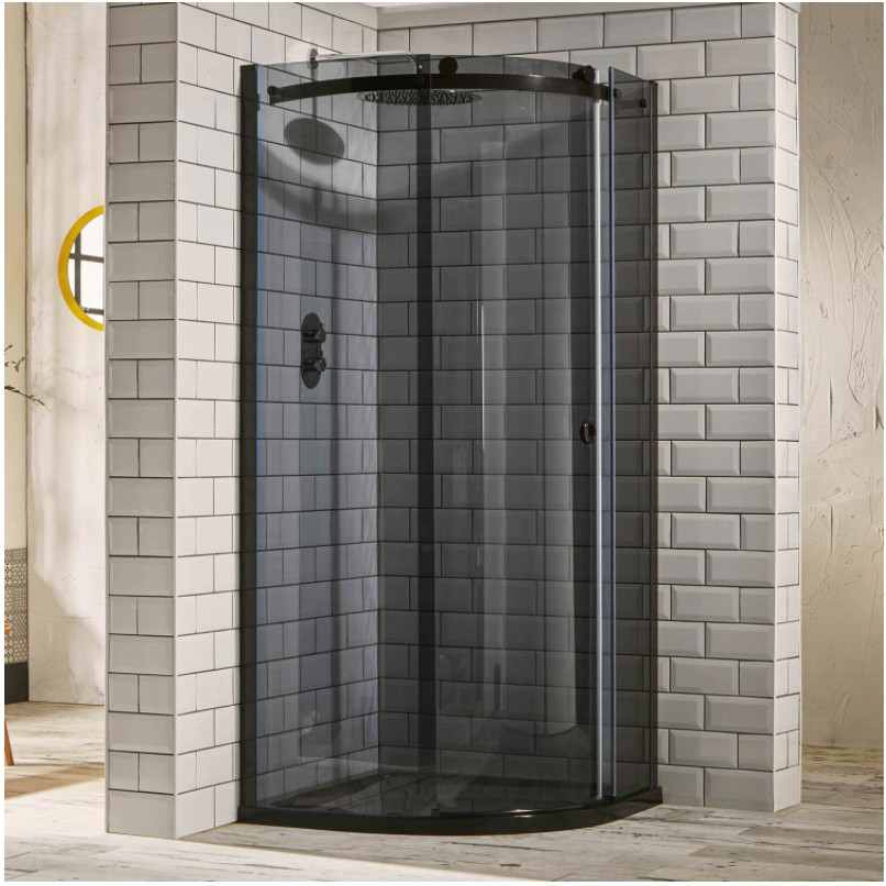 Aquaglass+ Sphere 800x800mm One Door Black Glass Quadrant Shower Enclosure