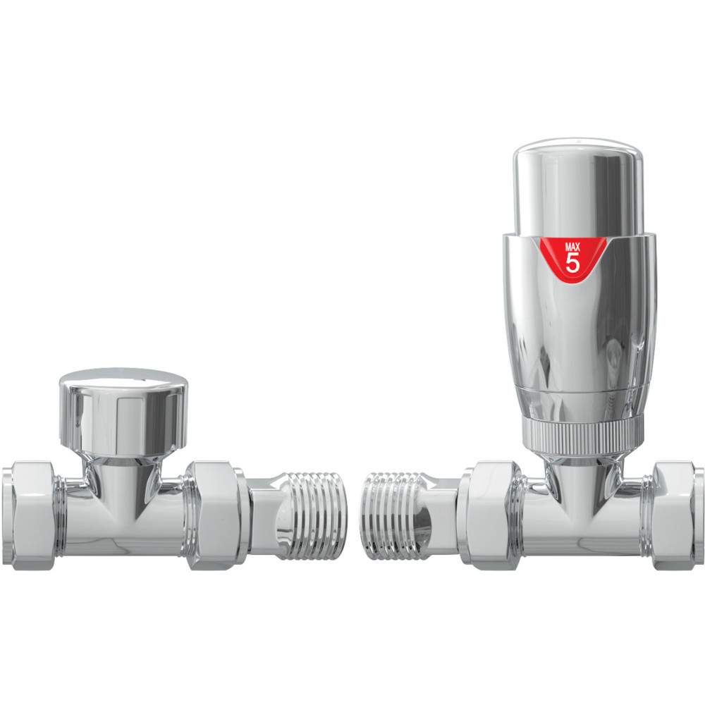 Straight Round Thermostatic Radiator Valves -  Chrome 