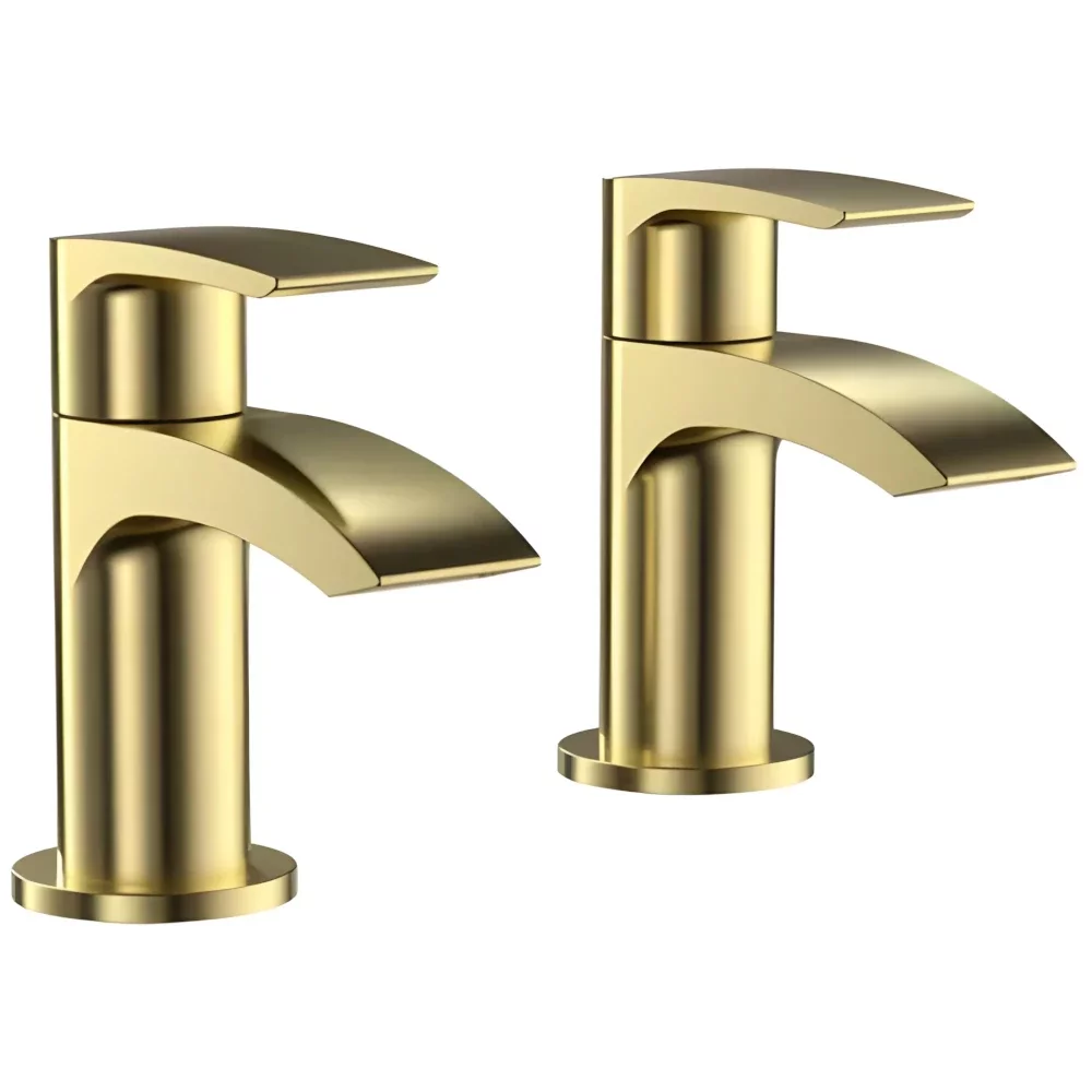 Swan Linford Brushed Brass Basin Pillar Taps
