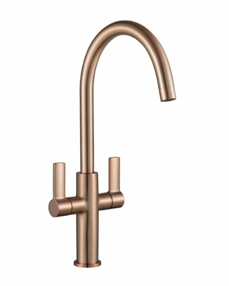 Jeroni Swan 2 Handle Antique Brass Kitchen Mixer Tap - Francis Pegler