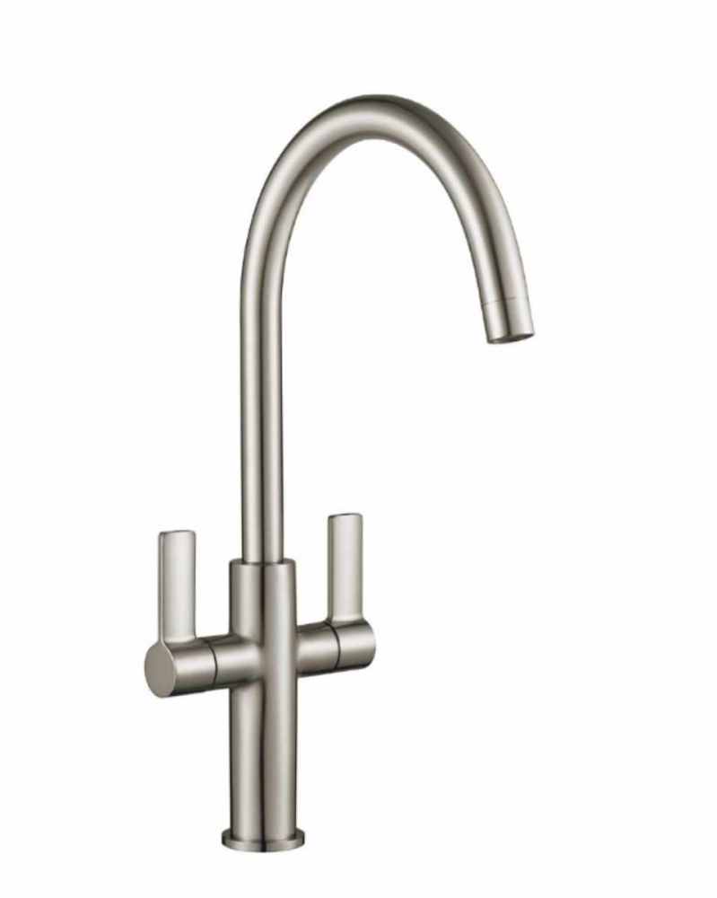 Jeroni Swan 2 Handle Brushed Nickel Kitchen Mixer Tap - Francis Comap