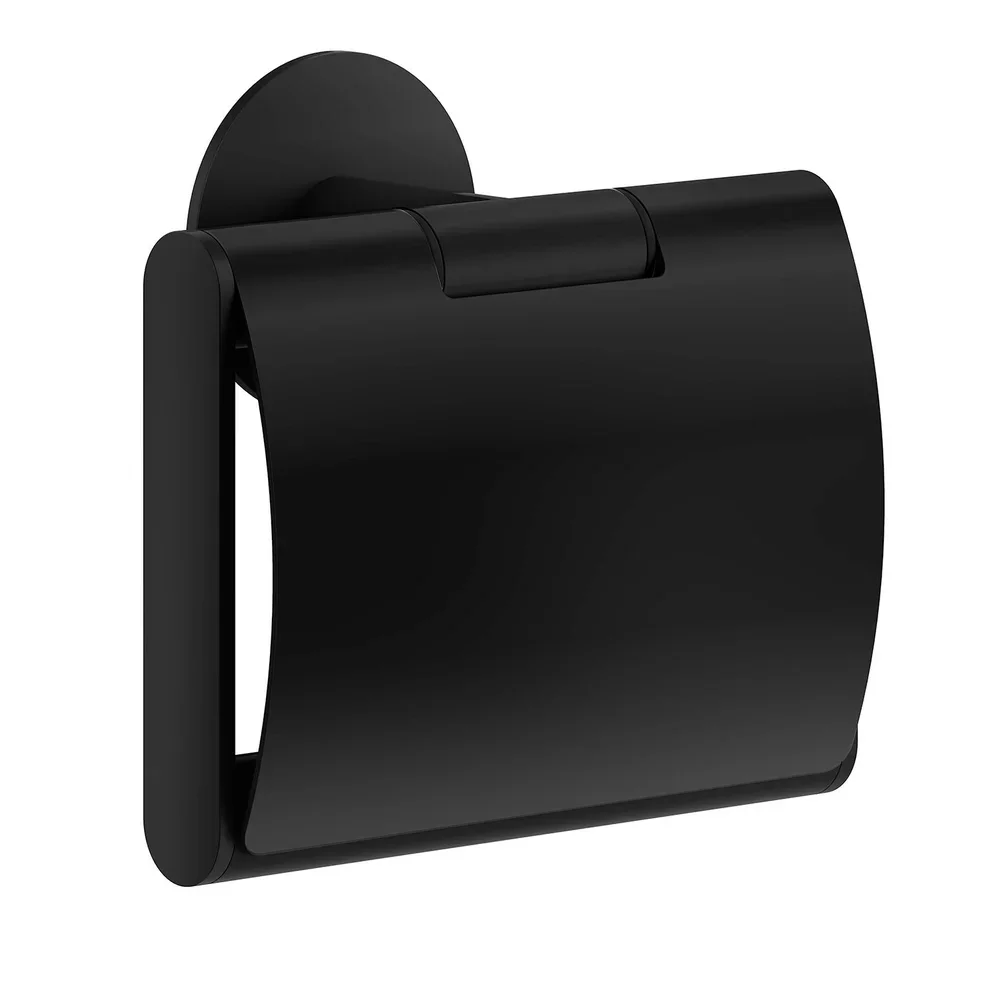 Smedbo Dot Matt Black Toilet Roll Holder with Cover