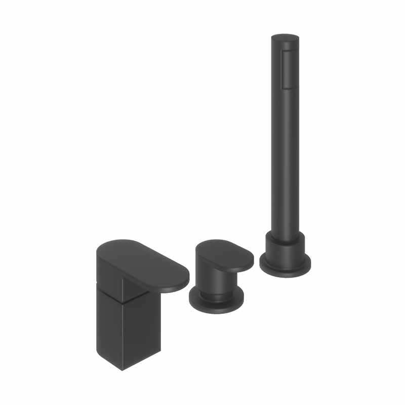 Abacus Ki 3 Hole Matt Black Deck Mounted Bath Mixer Tap