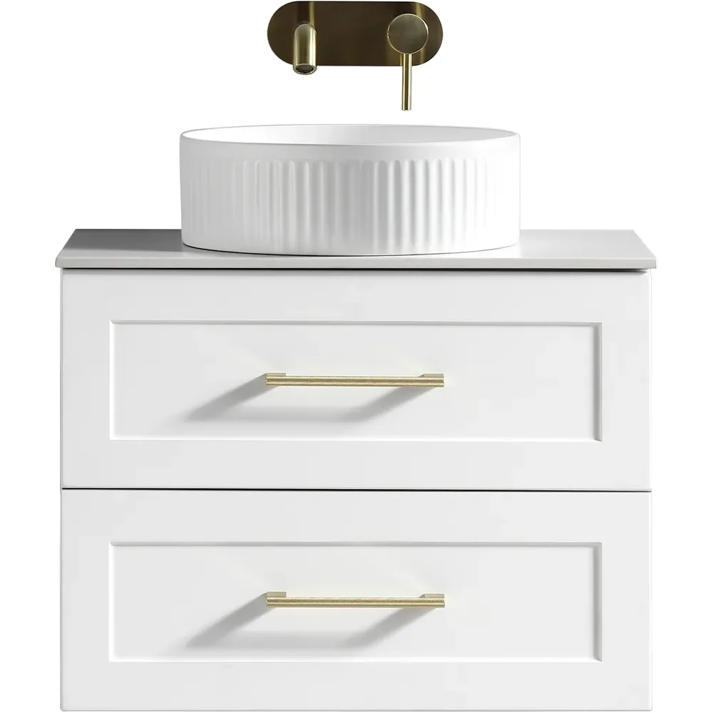 Tailored Bakewell 600mm Silk White Wall Hung Vanity Drawer Unit with Counter Top