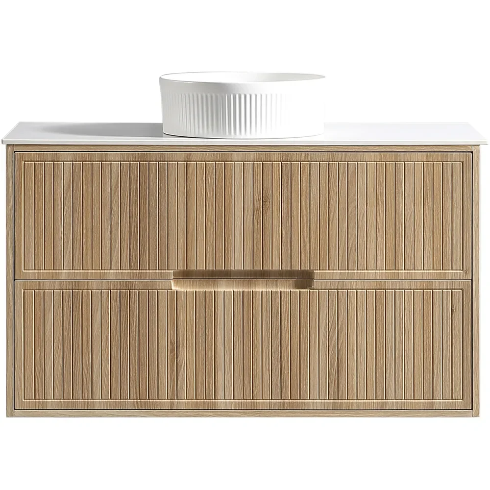 Tailored Bolzana 1000mm Country Oak Wall Hung Vanity Drawer Unit with Countertop