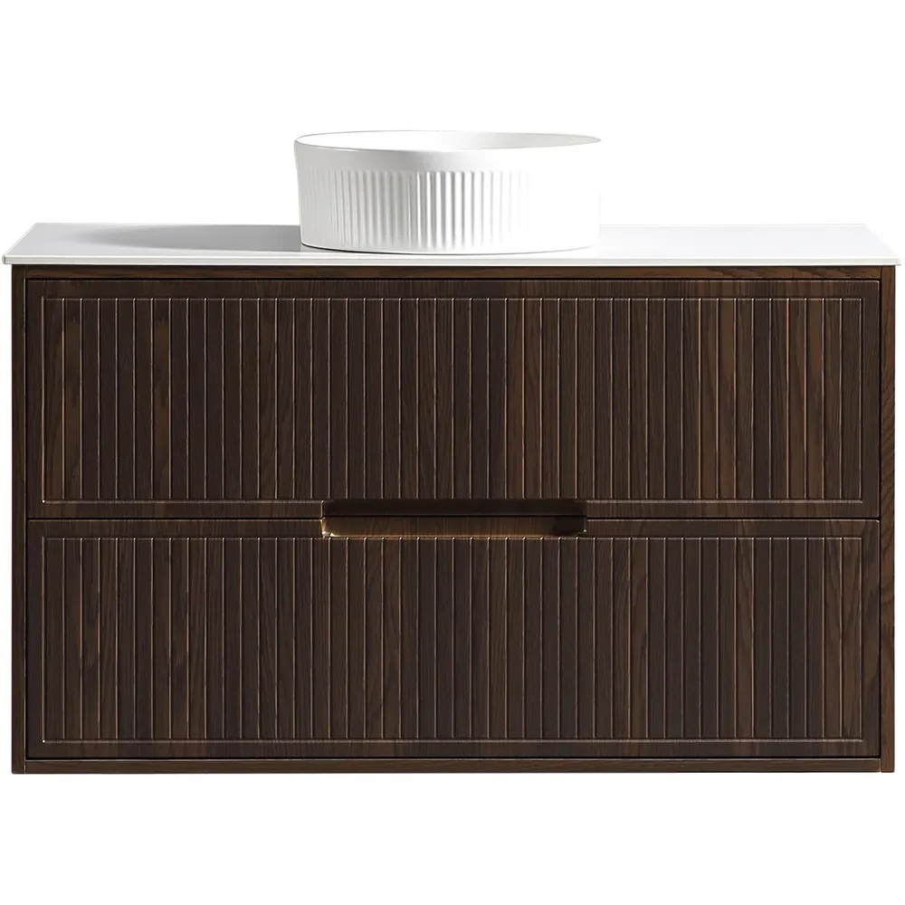 Tailored Bolzana 1000mm Espresso Oak Wall Hung Vanity Drawer Unit with Countertop