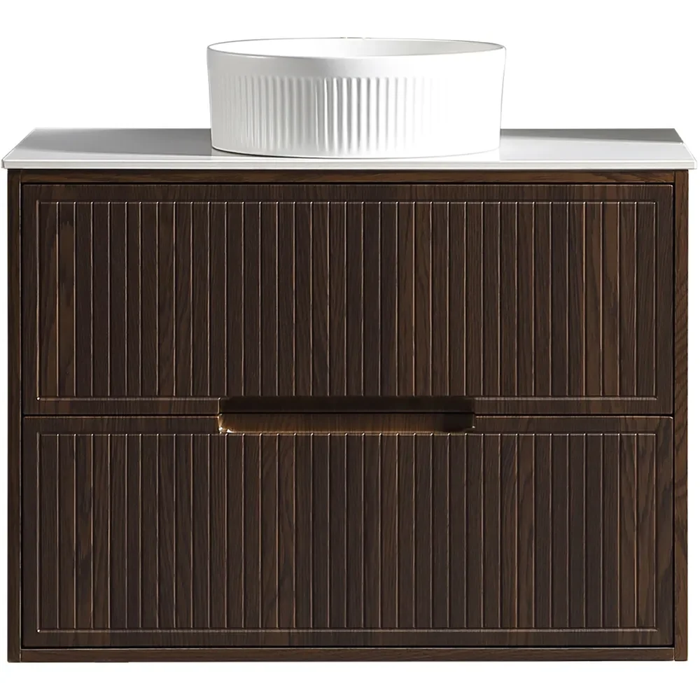 Tailored Bolzana 800mm Espresso Oak Wall Hung Vanity Drawer Unit with Countertop