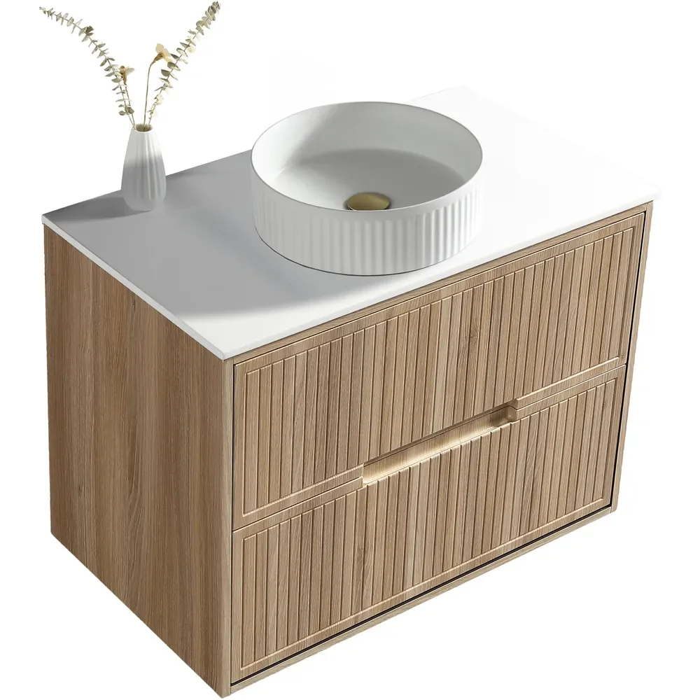 Tailored Bolzana 800mm Country Oak Wall Hung Vanity Drawer Unit with Countertop