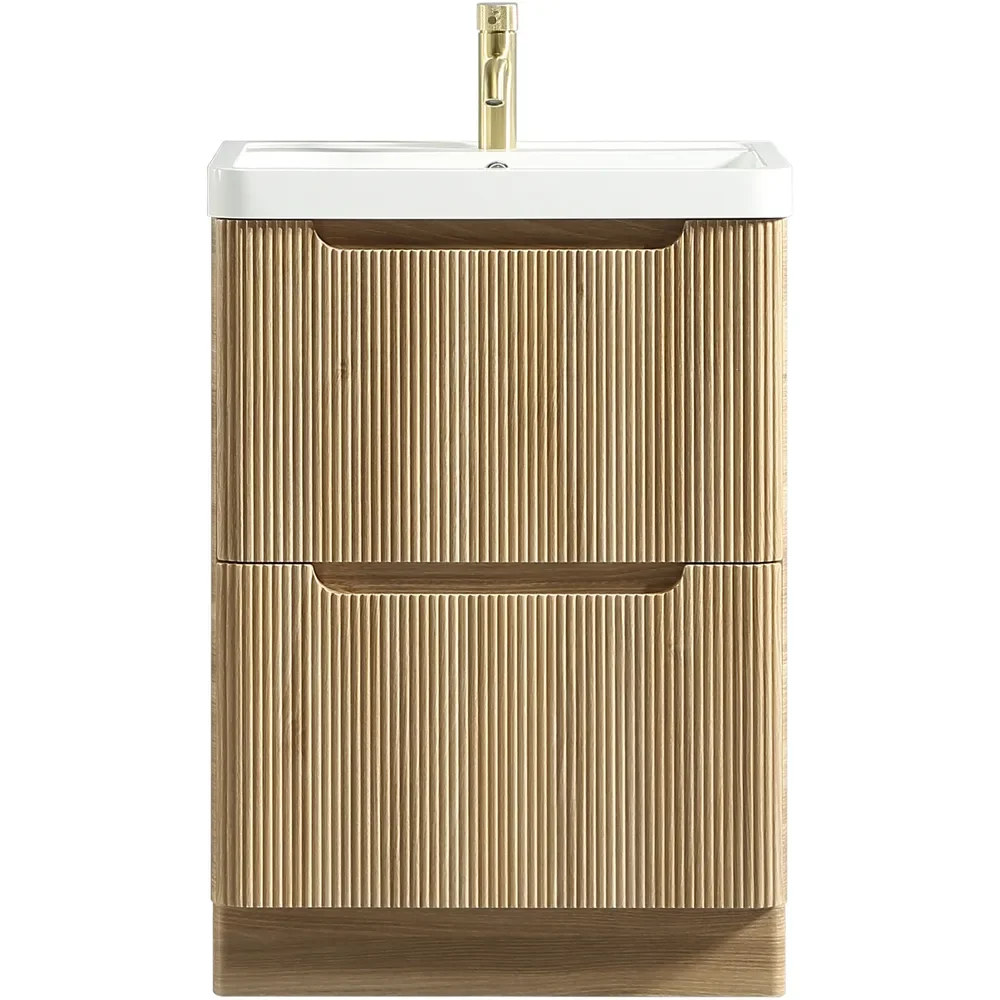 Tailored Monza 500mm Fluted Country Oak Wall Hung Vanity Unit with Basin