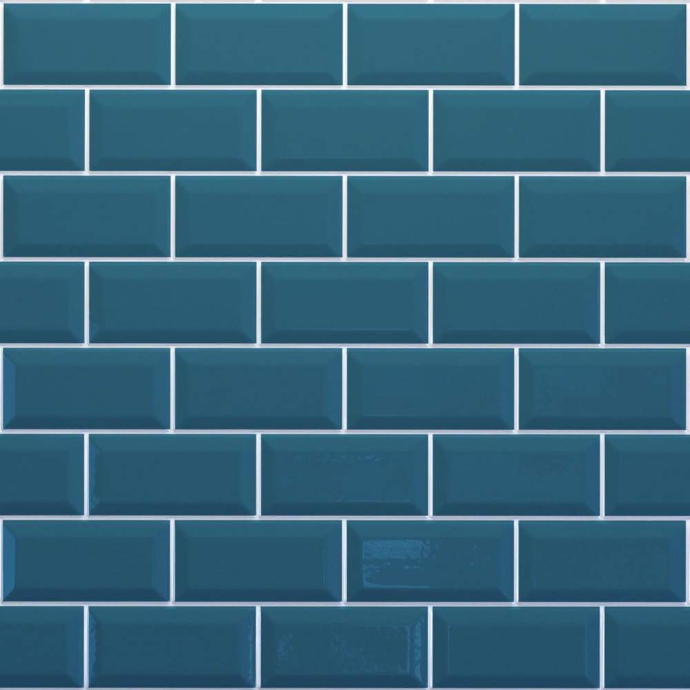 Teal Blue Bevelled Metro Reflect Tile Wall Panels
