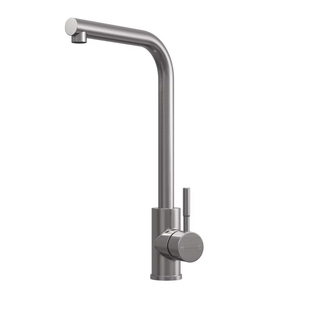 Top-Fix Vito L Neck Brushed Steel Kitchen Mixer Tap