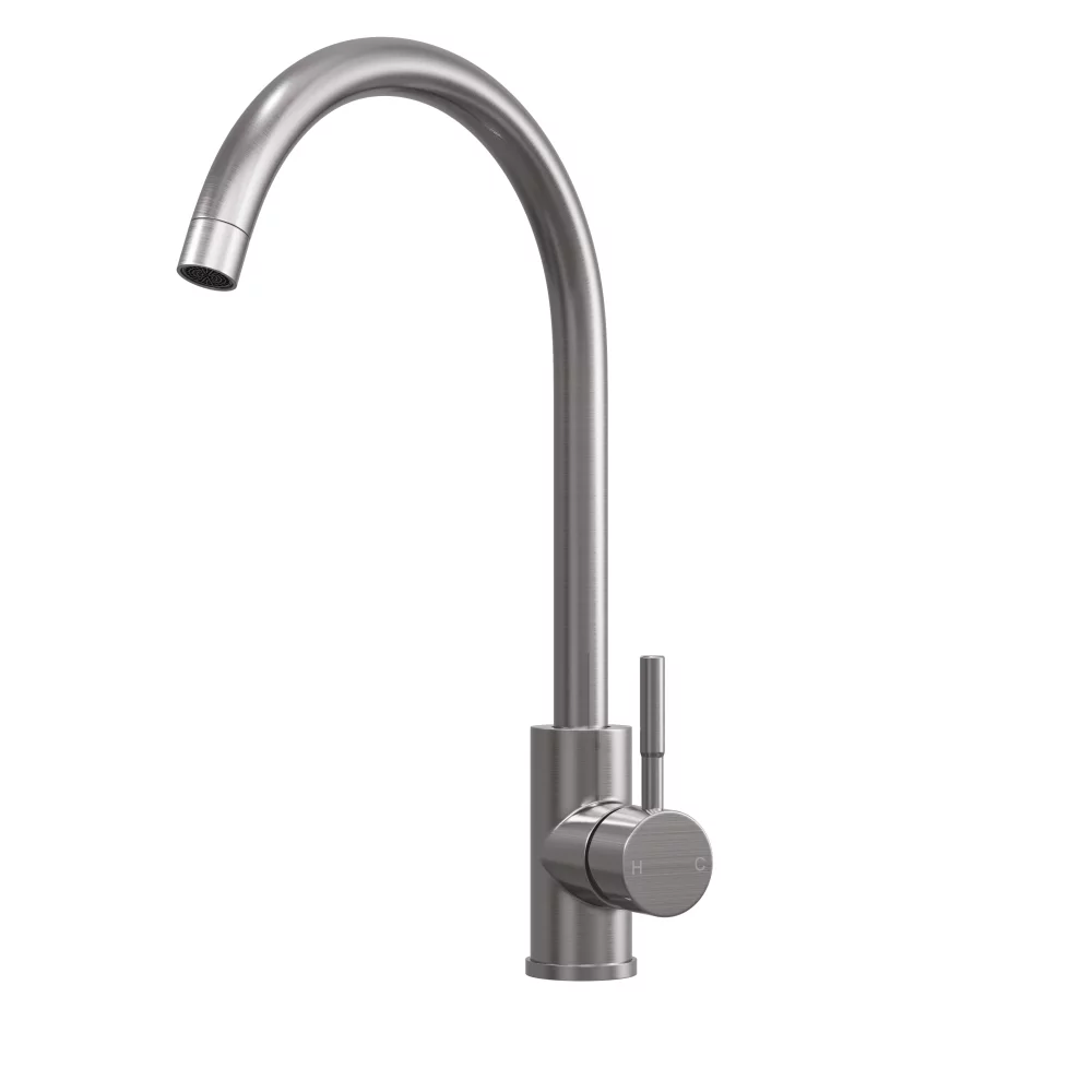 Top-Fix Vito Swan Neck Brushed Steel Kitchen Mixer Tap